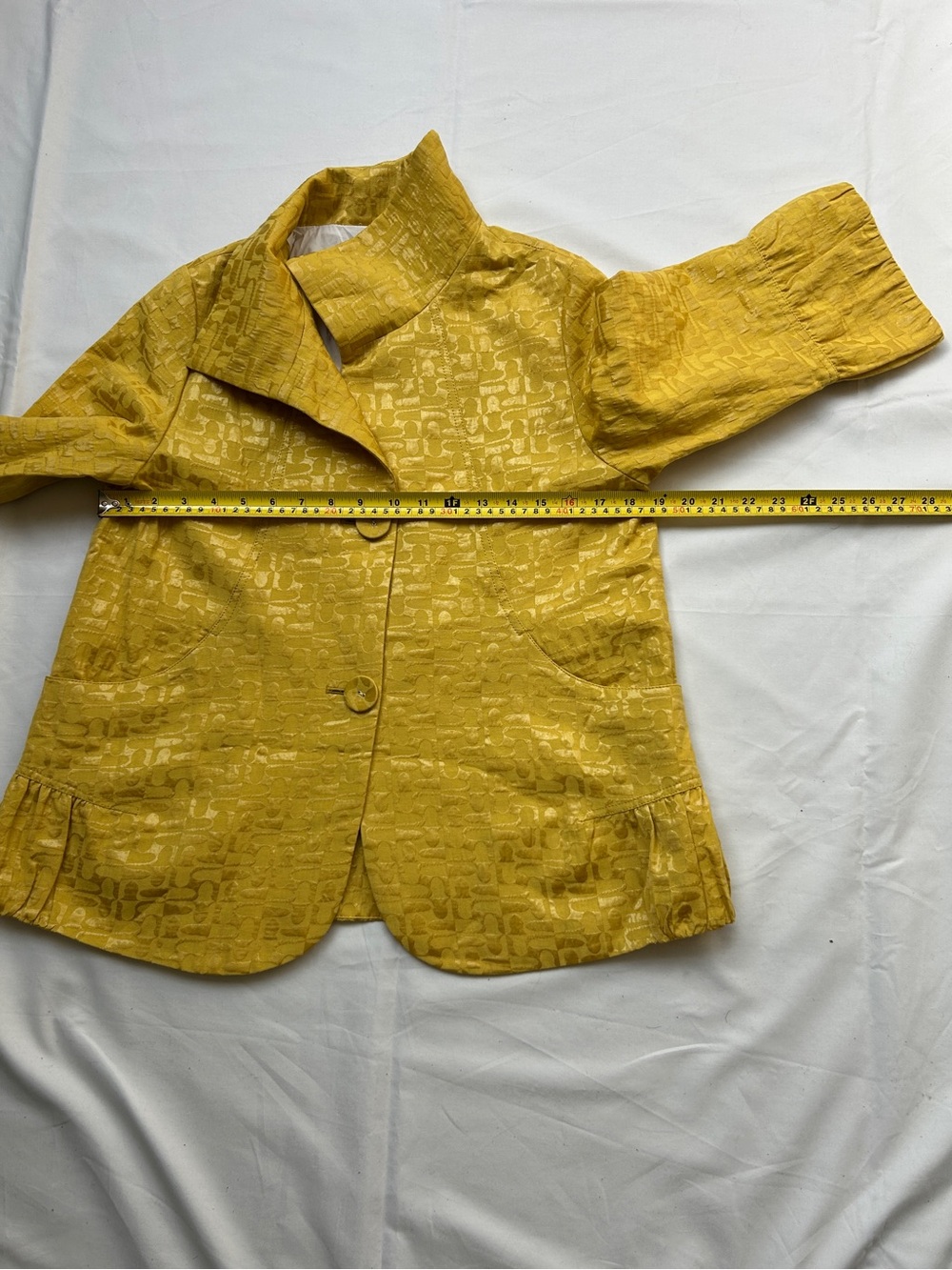 Mustard Yellow Textured Three-Quarter Jacket - Picture 3 of 7